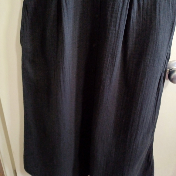 GAP Cotton linen midi Button Up Shirt Black dress w/ Pockets Missing Fabric Belt - Picture 2 of 9